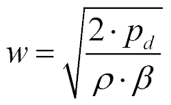 Wzór: w = √(2·pd / (ρ·β))