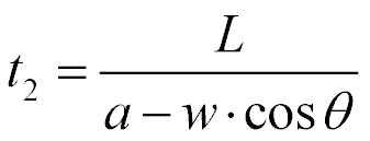 Wzór: t2 = L / (a − w·cosθ)